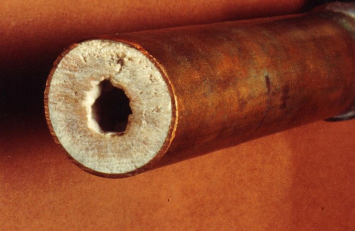 Scale in a copper pipe